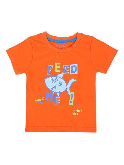 

Pantaloons Baby Boys Orange Printed Round Neck Pure Cotton T-shirt