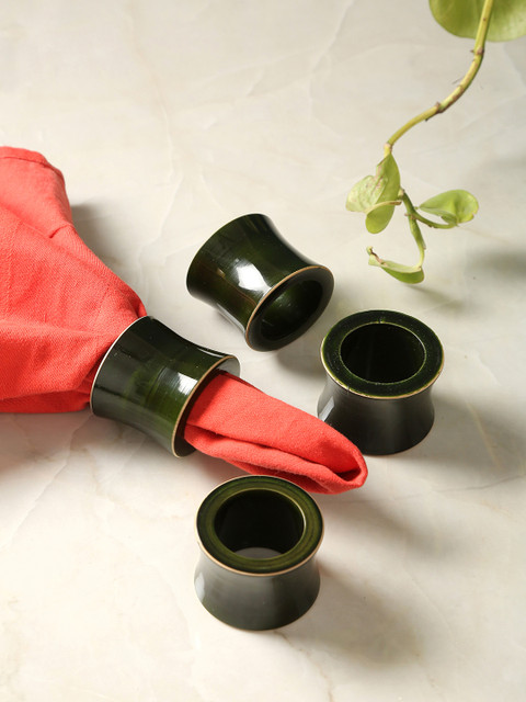 

Dennmarks Set of 4 Brown Solid Wooden Napkin Holders, Green