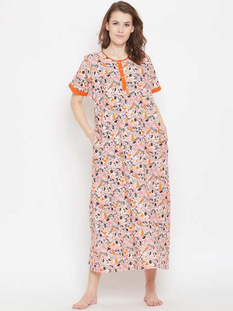 

The Kaftan Company White & Orange Printed Nightdress