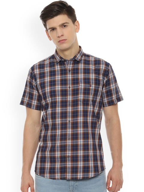 

Louis Philippe Men Navy Blue & Brown Slim Fit Checked Casual Shirt