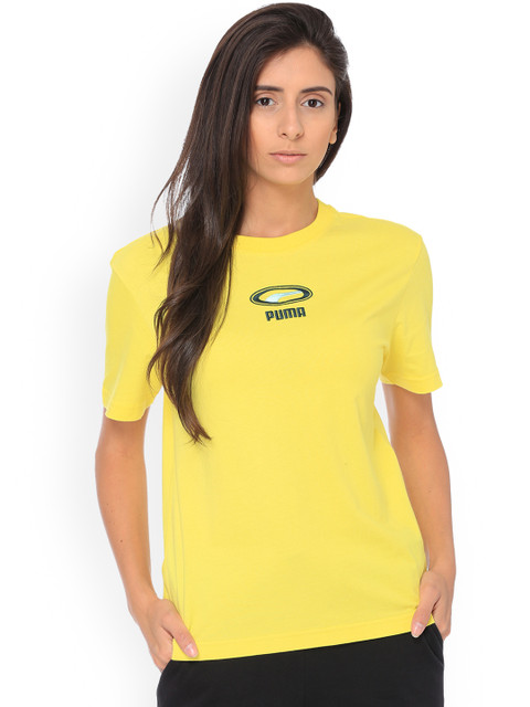 

Puma Women Yellow Printed Round Neck OG Tee Blazing T-shirt