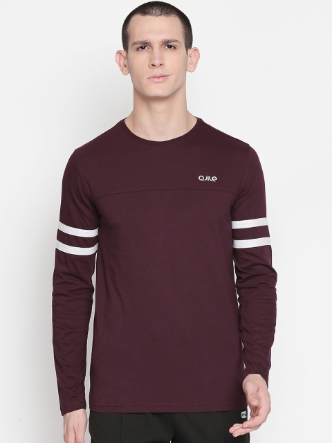 

Ajile by Pantaloons Men Maroon Solid Round Neck Pure Cotton T-shirt
