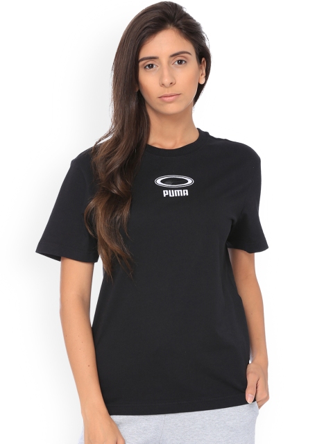 

Puma Women Black Solid Round Neck T-shirt
