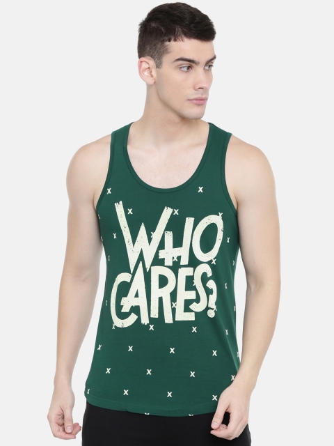 

IMYOUNG Men Green Printed Scoop Neck T-shirt