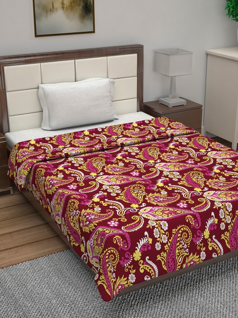 

Divine Casa Maroon Ethnic Motifs AC Room 110 GSM Single Bed Dohar
