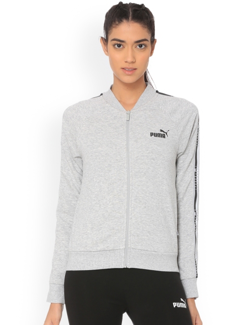 

Puma Women Grey Tape FZ Jacket TR Light Gray Heather Solid Jacket