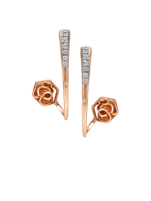 

Mia by Tanishq 14KT Rose Gold Diamond Hoop Earrings with Floral Design