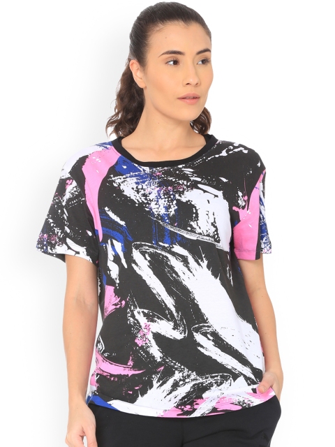

Puma Women White Printed Round Neck T-shirt Archive Logo Tee Cotton Black-AOP