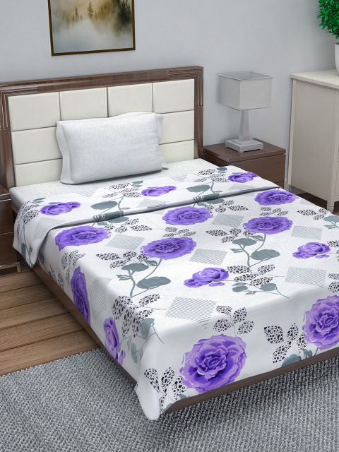 

Divine Casa Purple & White Floral AC Room 110 GSM Single Bed Dohar