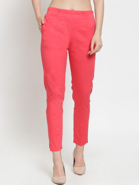 

Everlush Women Coral Smart Slim Fit Solid Cigarette Trousers