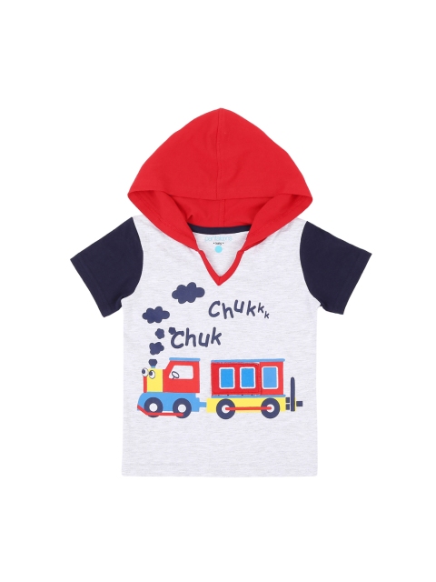 

Pantaloons Baby Boys Grey Printed Hooded Pure Cotton T-shirt