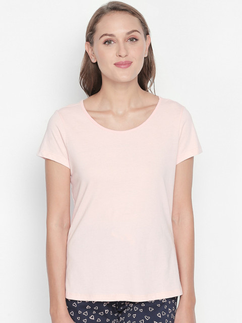 

Dreamz by Pantaloons Women Pink Solid Round Neck Pure Cotton T-shirt