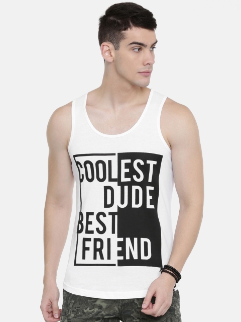 

IMYOUNG Men White Printed Scoop Neck T-shirt