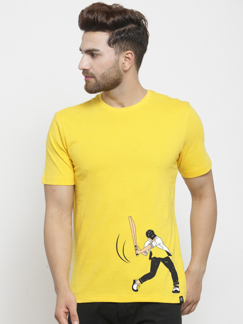 

Friskers Men Yellow Printed Round Neck T-shirt