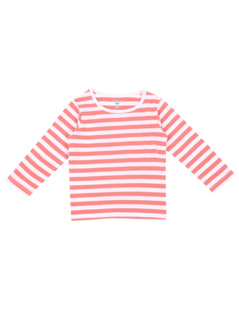 

Pantaloons Baby Girls Peach-Coloured White Striped Round Neck Pure Cotton T-shirt
