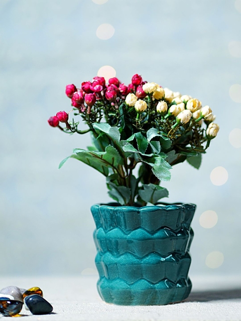 

Unravel India Blue Ceramic Bucket Table-Top Planter