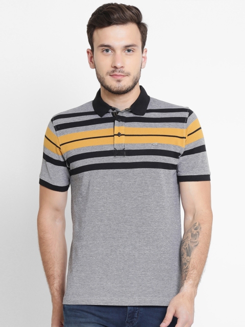 Crimsoune Club Men Grey Striped Polo Collar T-shirt