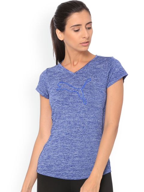 

Puma Women Blue Solid V-Neck Heather Cat Tee Depths T-shirt