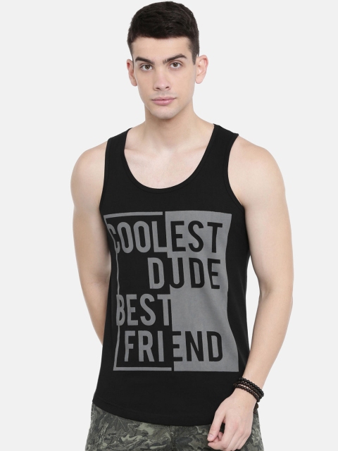 

IMYOUNG Men Black Printed Scoop Neck T-shirt