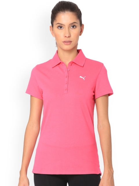 

Puma Women Pink Solid Polo Collar ESS Polo T-shirt