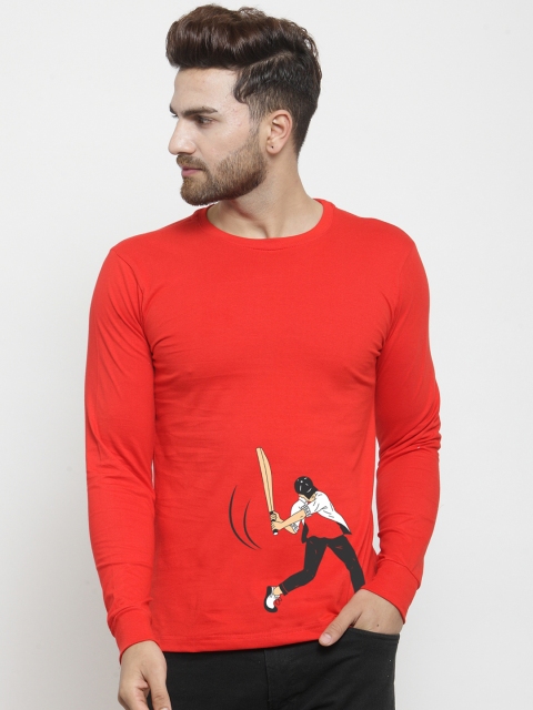 

Friskers Men Red Printed Round Neck T-shirt