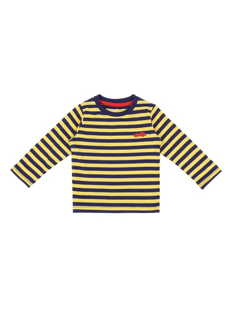 

Pantaloons Baby Boys Yellow Blue Striped Round Neck Pure Cotton T-shirt