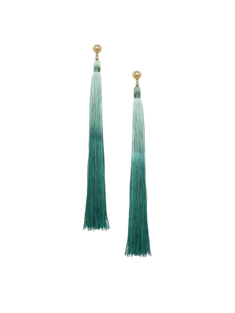 

Voylla Green & Gold-Toned Feather Shaped Drop Earrings
