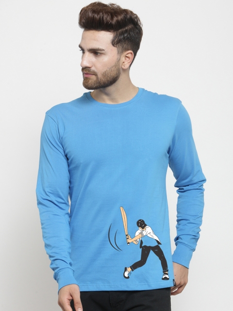 

Friskers Men Blue Printed Round Neck T-shirt, Turquoise blue