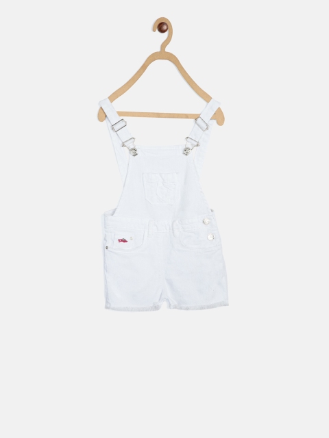 

Blue Giraffe Girls White Solid Slim-Fit Dungarees