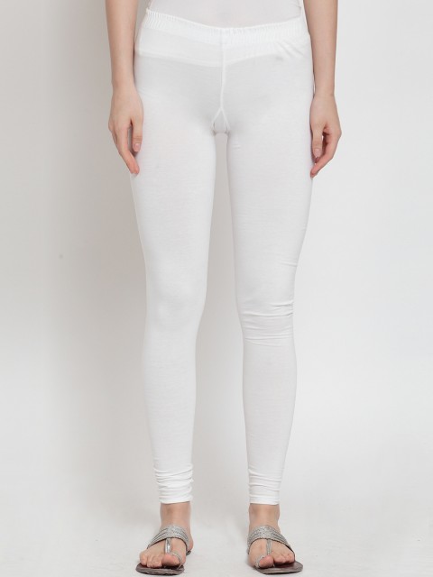 

Everlush Women Off White Solid Churidar-Length Leggings