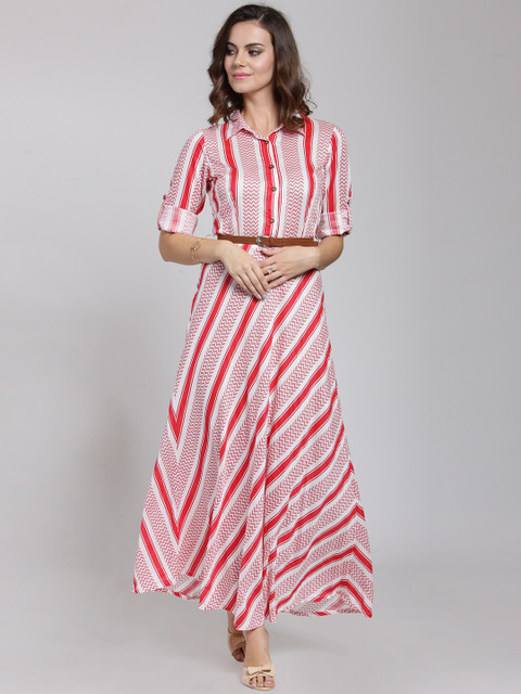 

plusS Women Pink & Off-White Maxi Dress