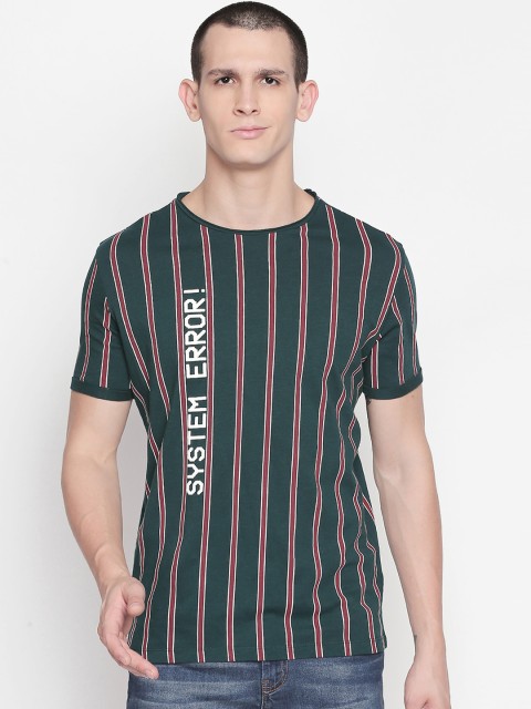 

SF JEANS by Pantaloons Men Green Striped Round Neck T-shirt