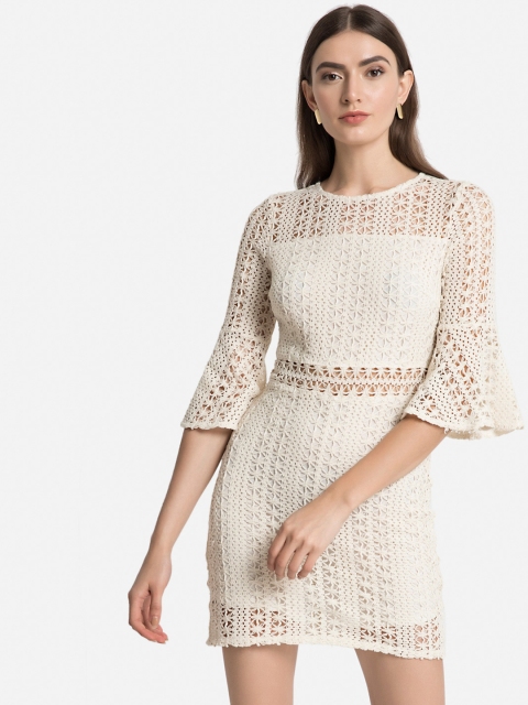 

Kazo Women Cream-Coloured Self Design Sheath Dress