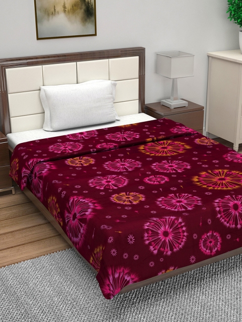 

Divine Casa Pink & Maroon Floral AC Room 110 GSM Single Bed Dohar