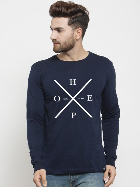 

Friskers Men Navy Blue Printed Round Neck T-shirt