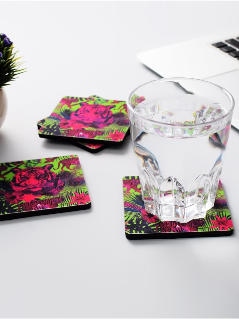 

Archies Set of 4 Pink & Green Printed MDF Coasters
