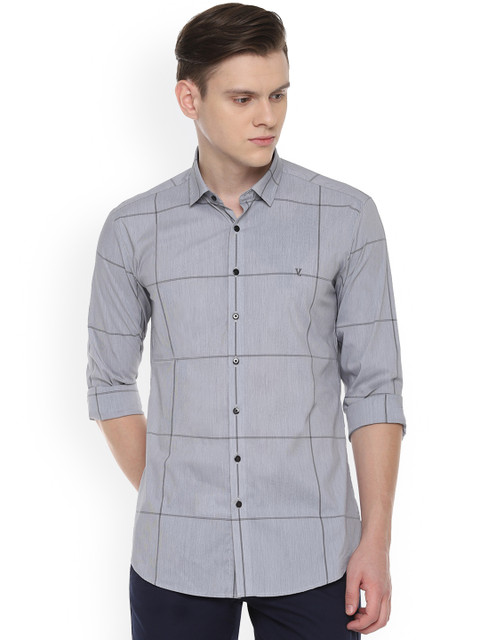 

Van Heusen Men Grey Skinny Fit Checked Casual Shirt