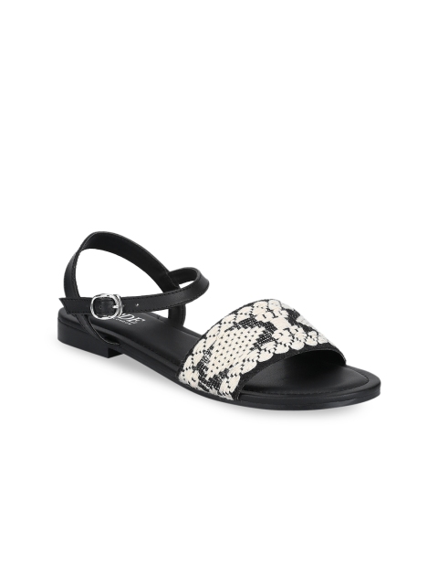 

Mode by Red Tape Women Black & White Woven Design Open Toe Flats