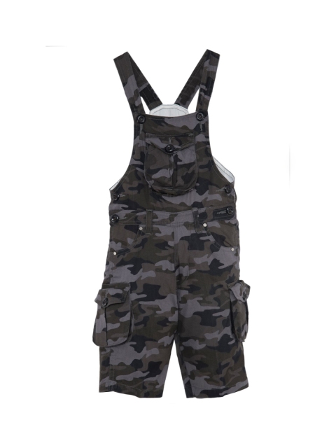 FirstClap Kids Grey Camouflage Printed Slim-Fit Dungarees