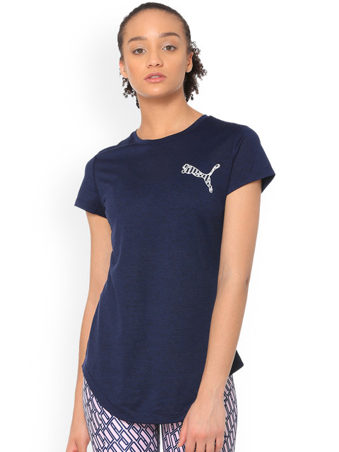 

Puma Women Navy Blue Solid Round Neck T-shirt