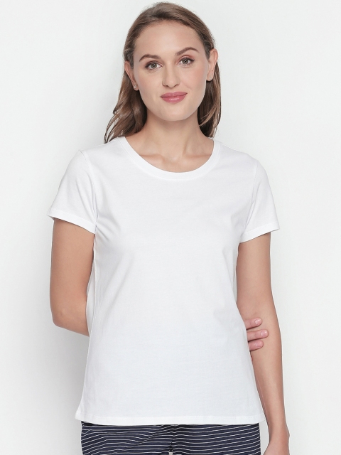 

Dreamz by Pantaloons Women White Solid Round Neck T-shirt