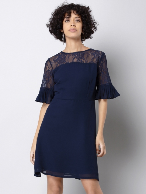 

FabAlley Women Navy Blue Fit and Flare Dress