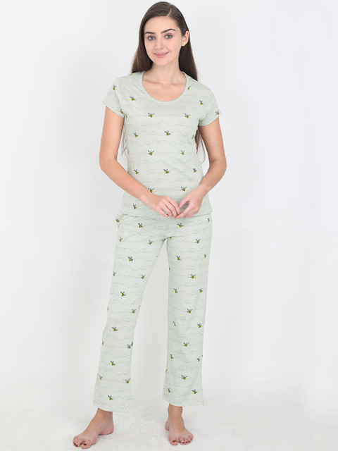 

Femmora Women Green Printed Night suit