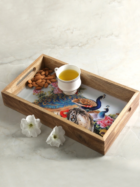 

Dennmarks Multicoloured Printed Wooden Serving Tray, Brown