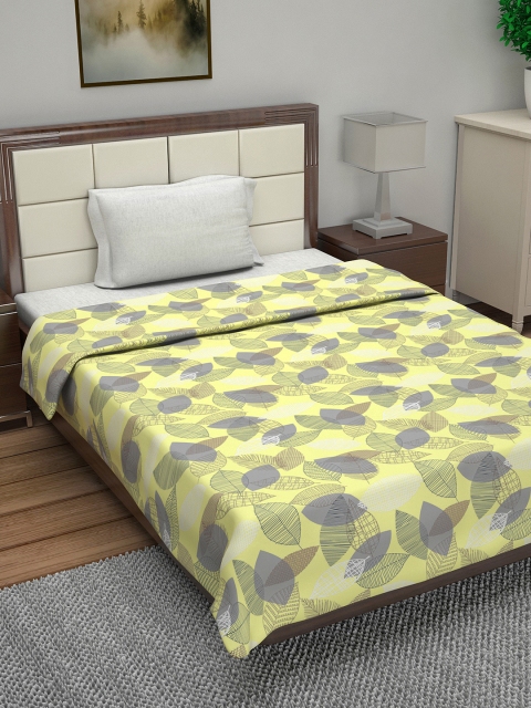

Divine Casa Yellow & Grey Floral AC Room 110 GSM Single Bed Dohar