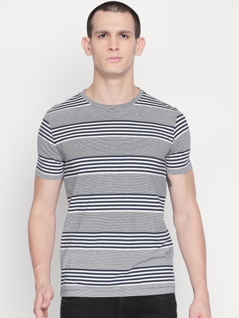 

Urban Ranger by pantaloons Men Navy Blue Striped Round Neck T-shirt