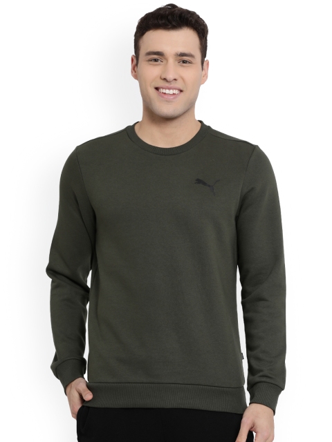 

Puma Men Olive Green Solid ESS Logo Crew Sweater