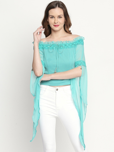 

Ira Soleil Women Sea Green Solid Bardot Top