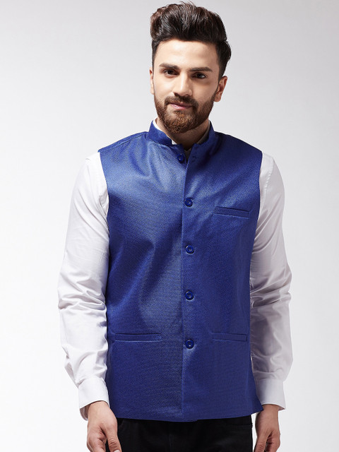 

SOJANYA Men Blue Solid Woven Nehru Jacket