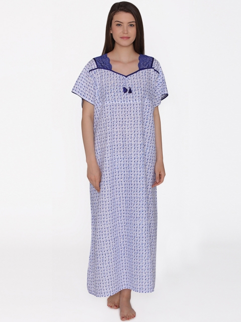 

Clovia Women Blue & White Printed Maxi Nightdress